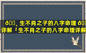🕸 生不肖之子的八字命理 🌳 详解「生不肖之子的八字命理详解是什么」